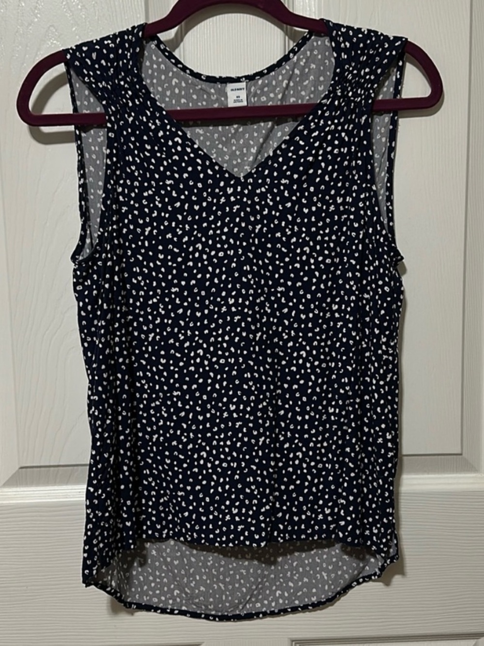 Sleeveless Navy Dotted V-Neck Blouse
